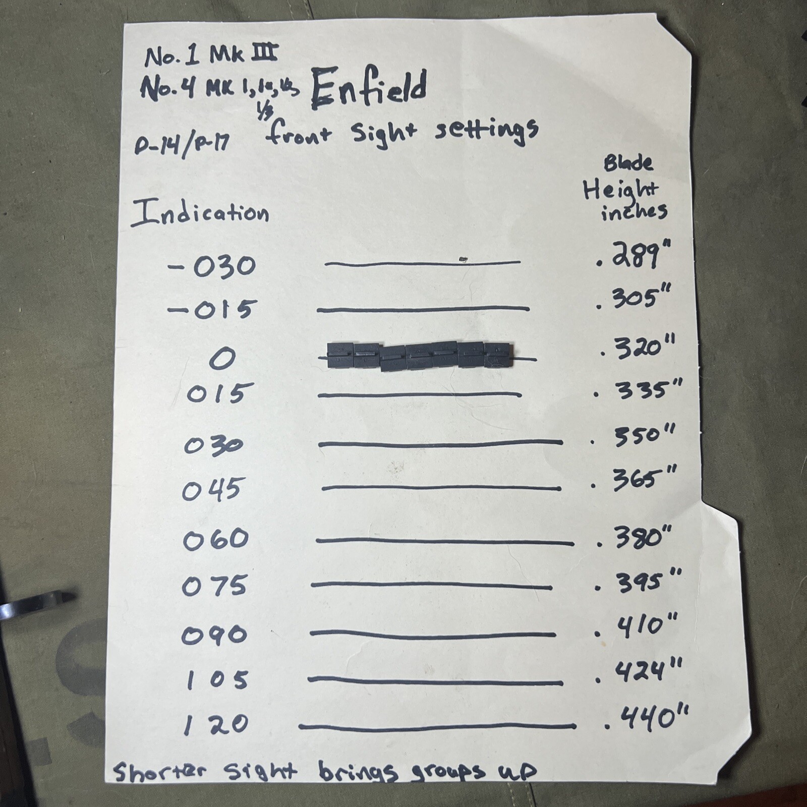 Lee Enfield front sight -0- WA MkII Australian￼ WWII No.1 MkIII, No.4 Mk1+, P-14