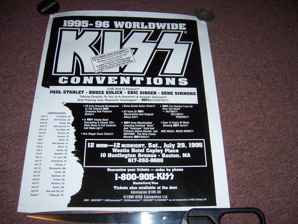 Boston MINT Original 1995 Kiss Conventions Tour Poster Proof Handbill Vintage