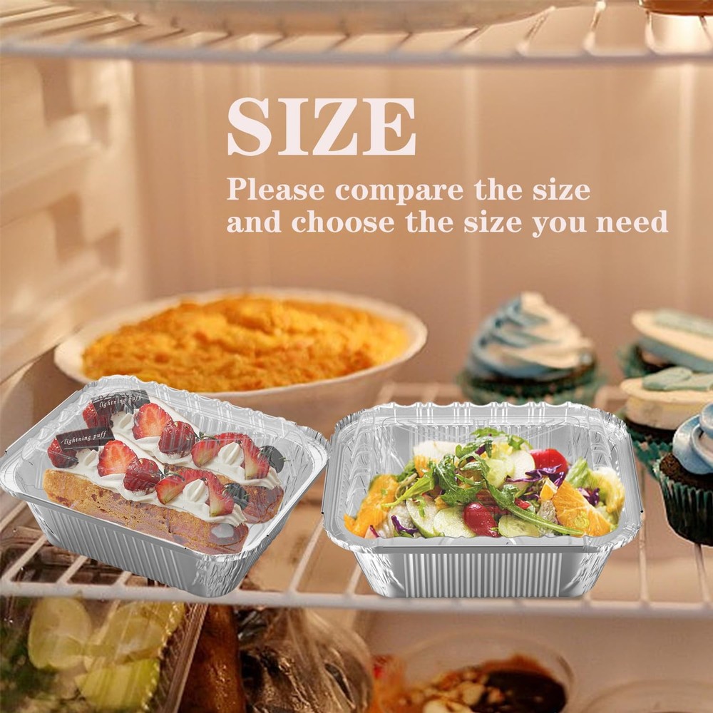 100 Pack 1 Lb Rectangular Disposable Aluminum Foil Pans with Dome Lids