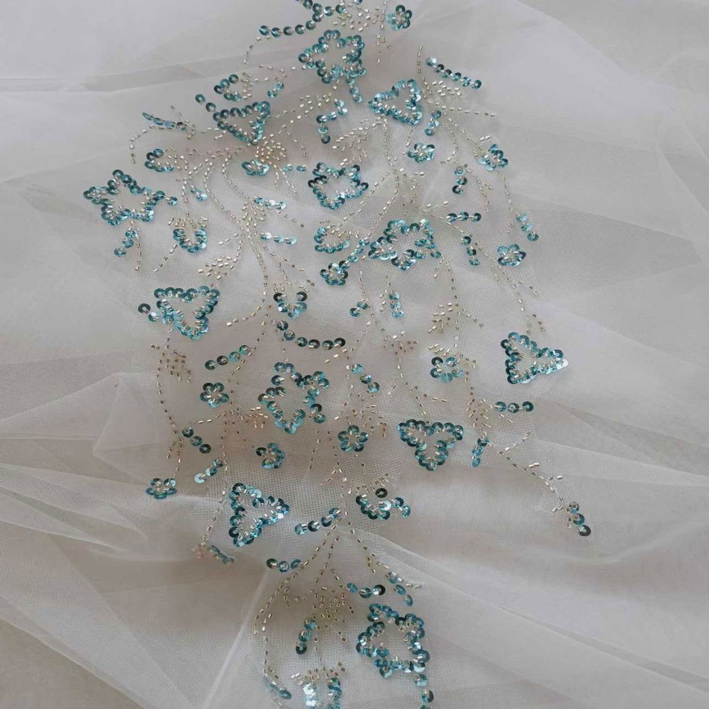 Mirror Pair Beads Lace Applique Sparkling DIY Projects Patch for Costumes