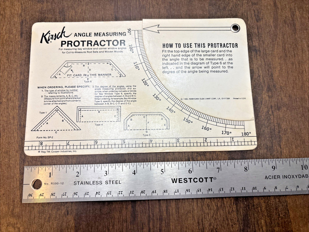1985 Kirsch Angle Measuring Protractor Perrygraf Slide Chart Corp USA