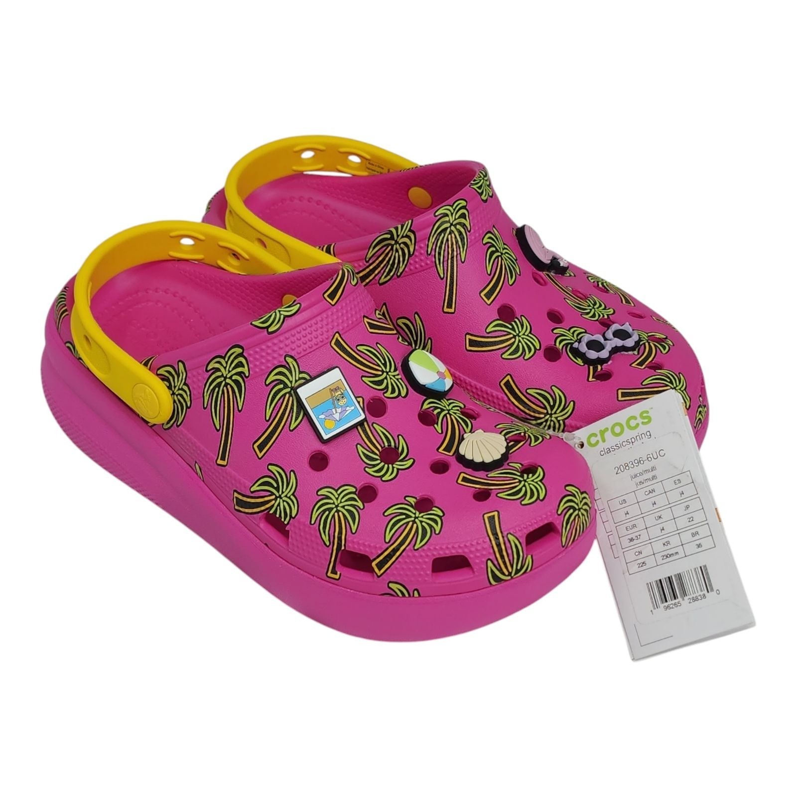 Crocs Classic Spring Jibbitz Clogs Kids Size J5 Pink Palm Trees 1.5" Platform