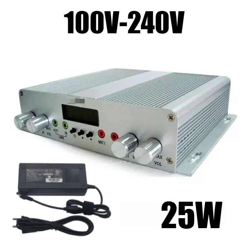 100-240V 25W FM Radio Transmitter Stereo PLL Broadcast Station 12V 6A 88-108MHz