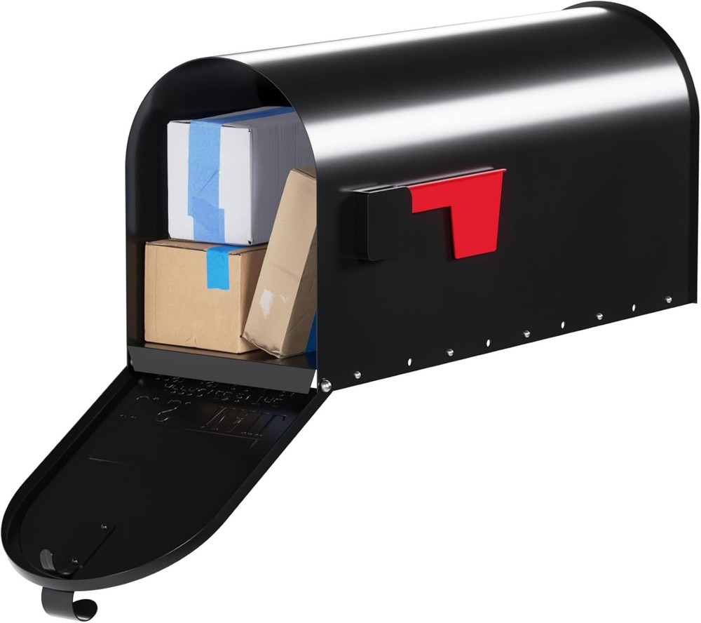 Black Post Mount Mailbox - Medium Capacity, Durable Steel