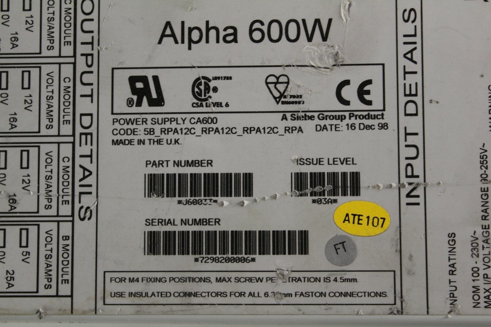 J40033 LAMBDA Alpha 600W Modular Power Supply