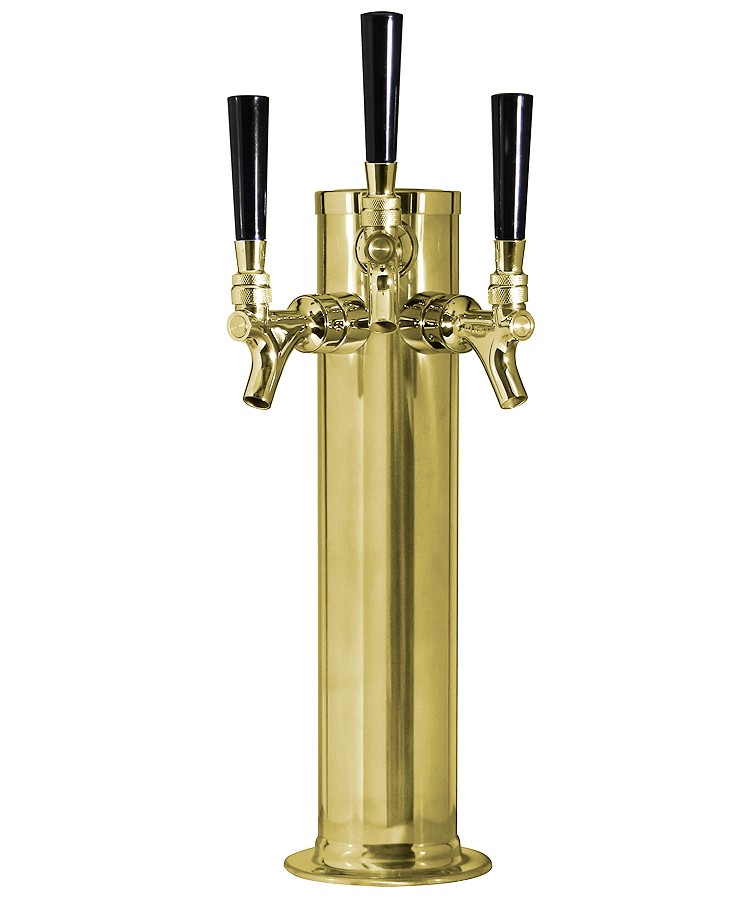 Kegco Polished Brass Triple Tap 3 Faucet Draft Beer Kegerator Tower