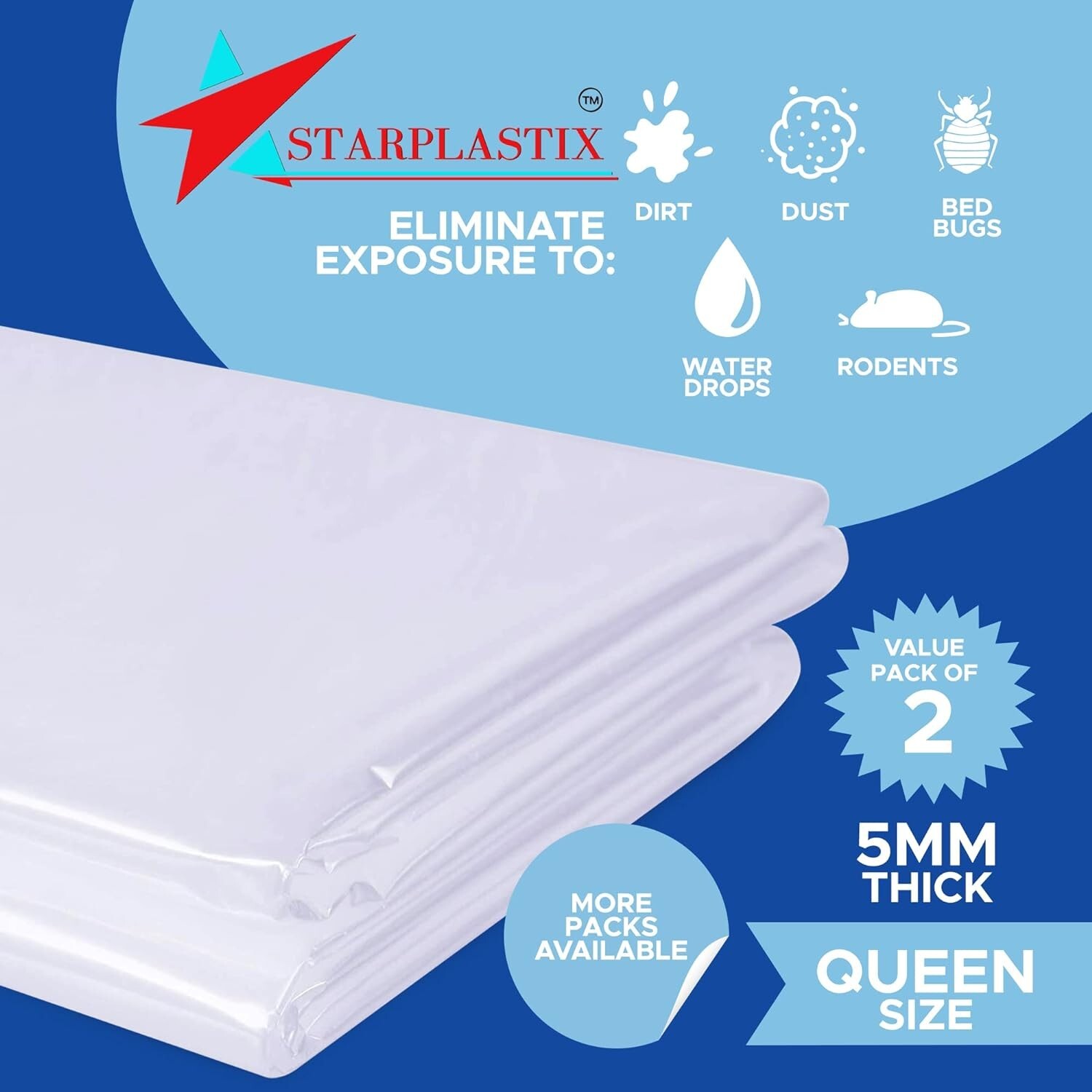 2-Pack Heavy Duty 5 Mil Thick Mattress Bags Furniture Storage Bags, Queen Size