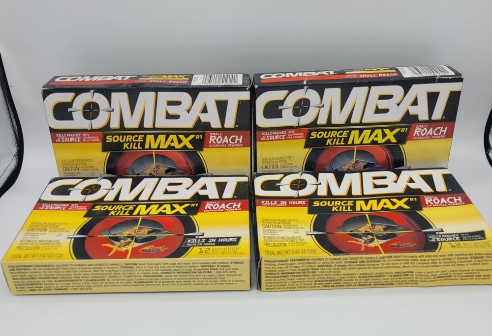 NEW! 4x Combat Source Kill Max Small Roach Killing Bait Stations 12 count Each