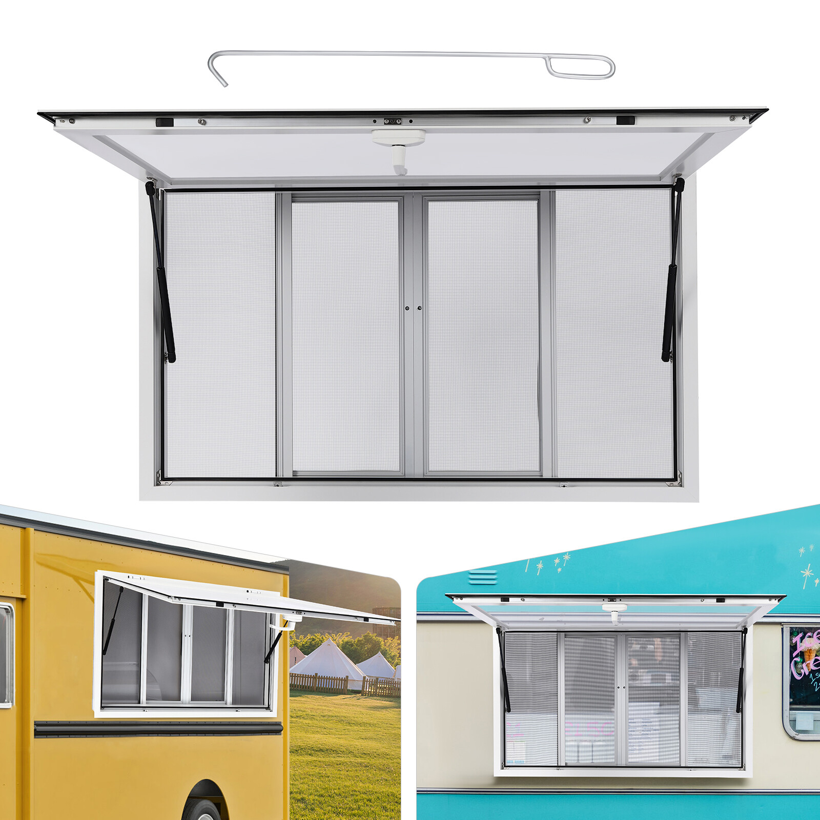 Concession Stand Truck Food Serving Window w/ Awning Sliding Screen Window 50x30