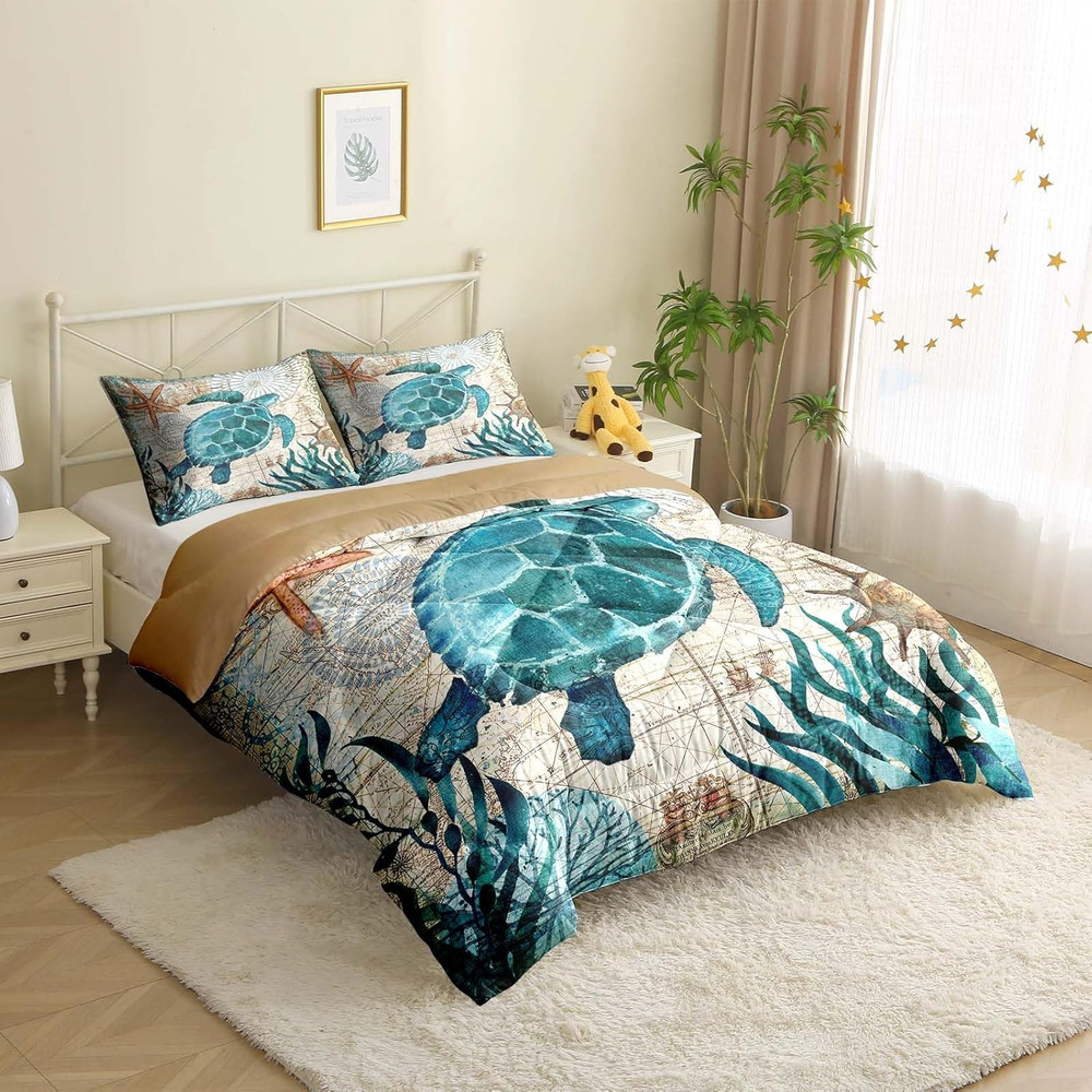 Ocean Comforter Set Turtle Comforter Set, Sea Turtle Bedding Collections Soft fo