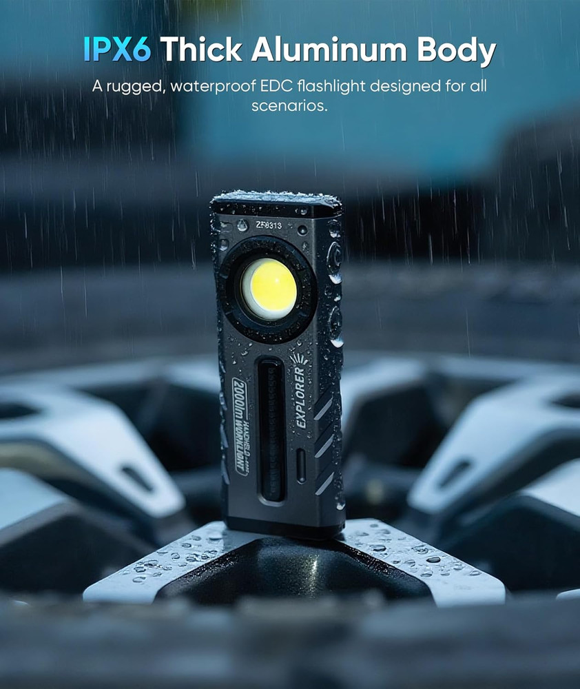 ZF8313 Rechargeable Flashlight, Magnetic EDC Flashlight Rechargeable, 2000 Lumen