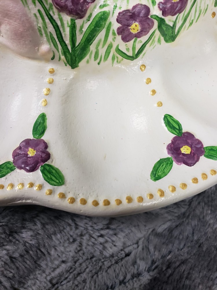 Vintage Deviled Egg Spring Easter Bunnies Flowers Plate Platter Ceramic