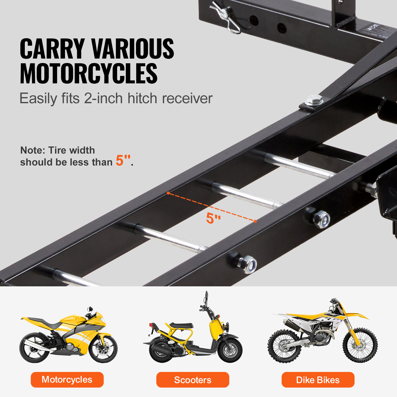 VEVOR Motorcycle Carrier Scooter Dirt Bike Hitch Mount 600LBS Rack Ramp Hauler
