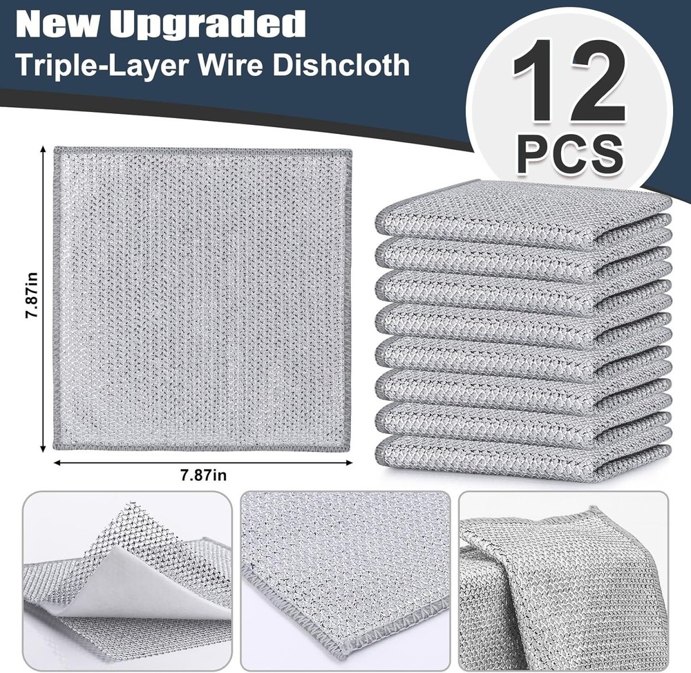 Machine Washable Non-Scratch Wire Dishcloths - 12 Pcs for Effortless Cleaning