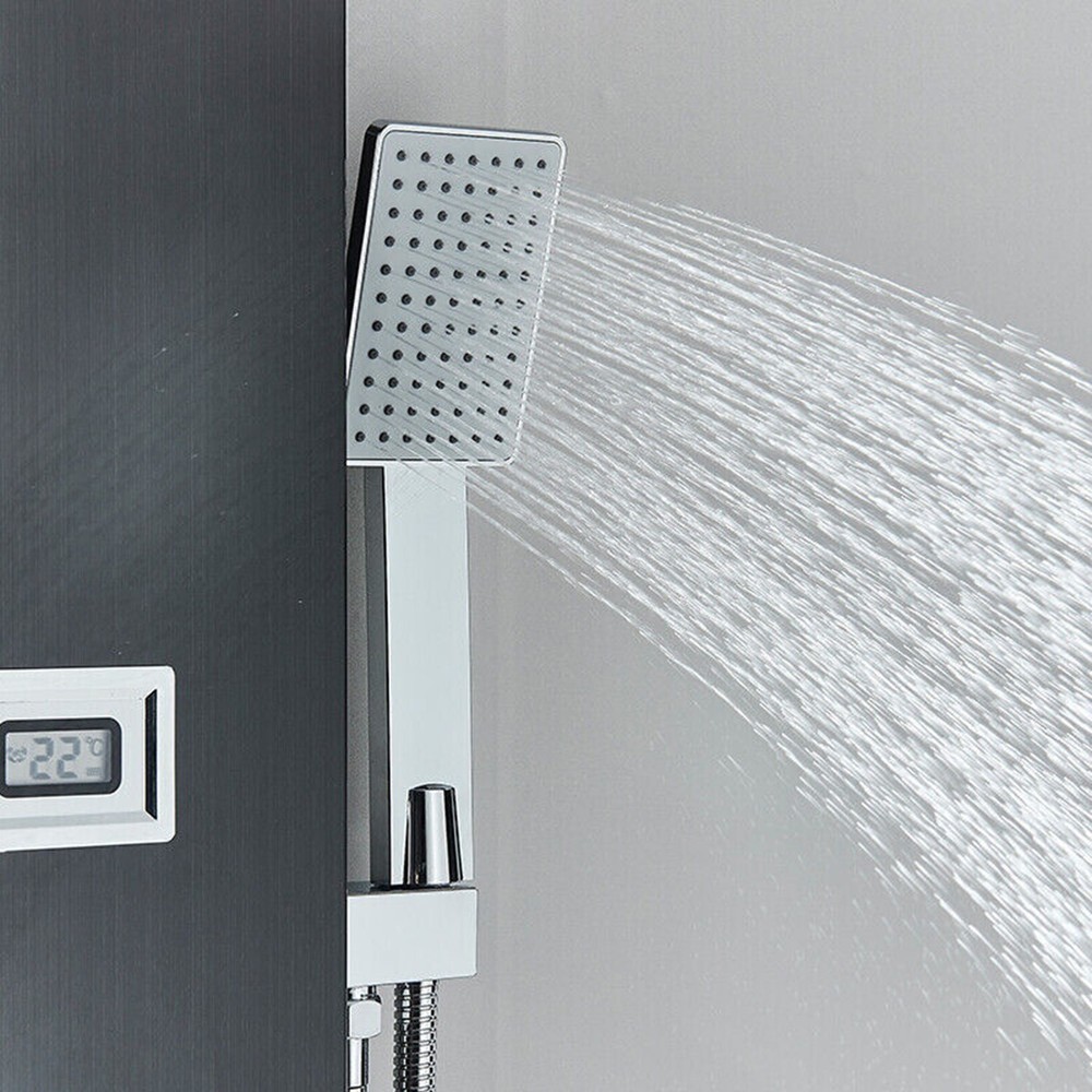 LED Shower Panel Tower System Brushed Black with Handle Massage Jet