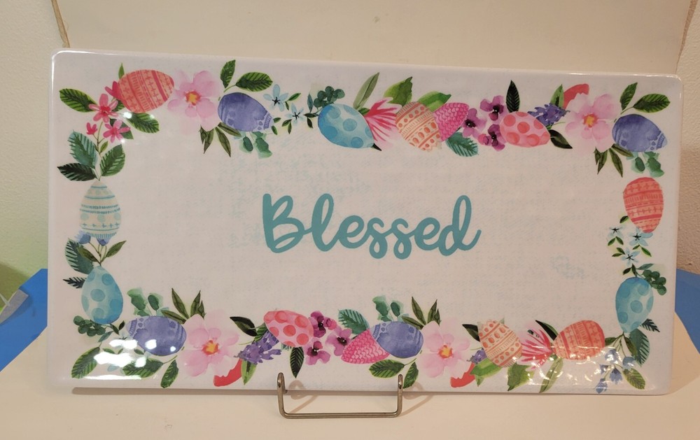 Tray Serving Melamine Shabby Chic Easter EggsRetangle 18"×9.5" granny Core Gcon