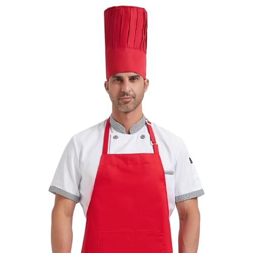 Chef Tall Hat Adjustable Elastic Kitchen Grill BBQ Cooking Chef Cap for Red