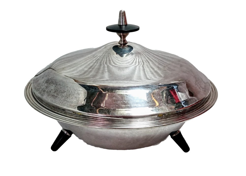 Vtg MCM F. B. Rogers Silver Plate Sputnik Atomic UFO Lidded Serving Dish 5844
