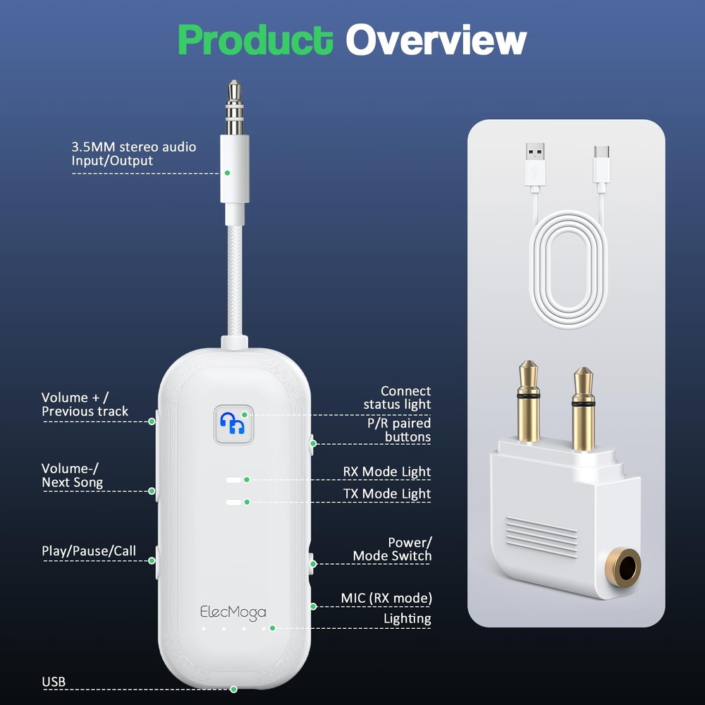 2025 Upgraded Airplane Bluetooth 5.4 Transmitter with aptX Adaptive, Airplane...