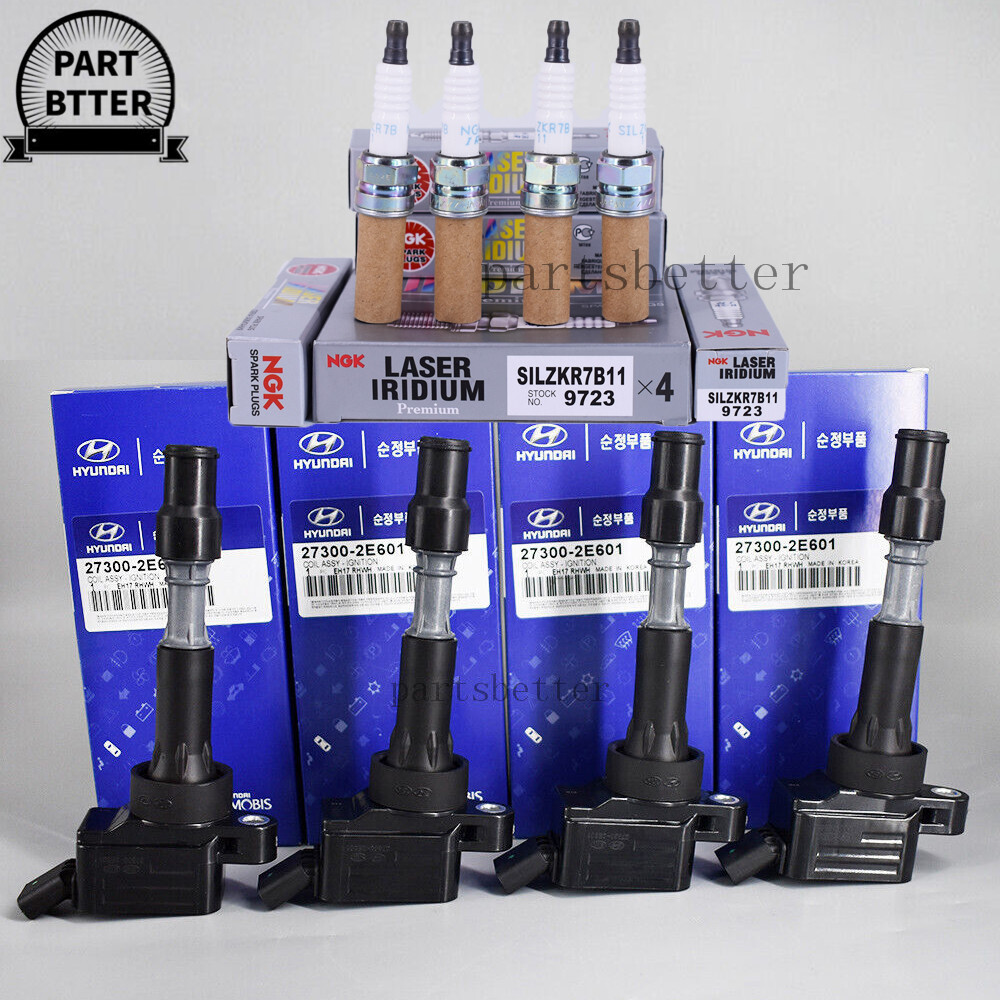 4X OEM UF816 Ignition Coil + NGK Spark Plug for 17-22 Kia Hyundai Elantra Sonata