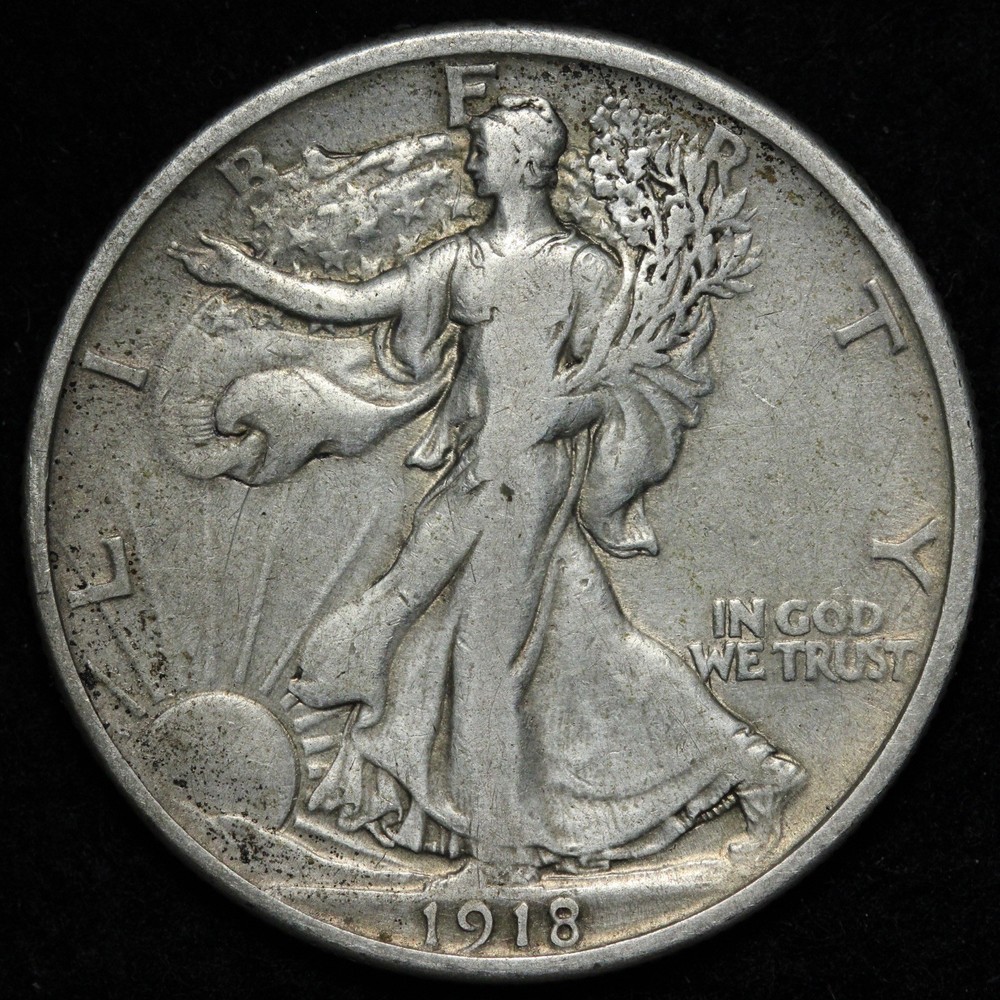 1918 Walking Liberty Silver Half Dollar VF+ E321 SREM