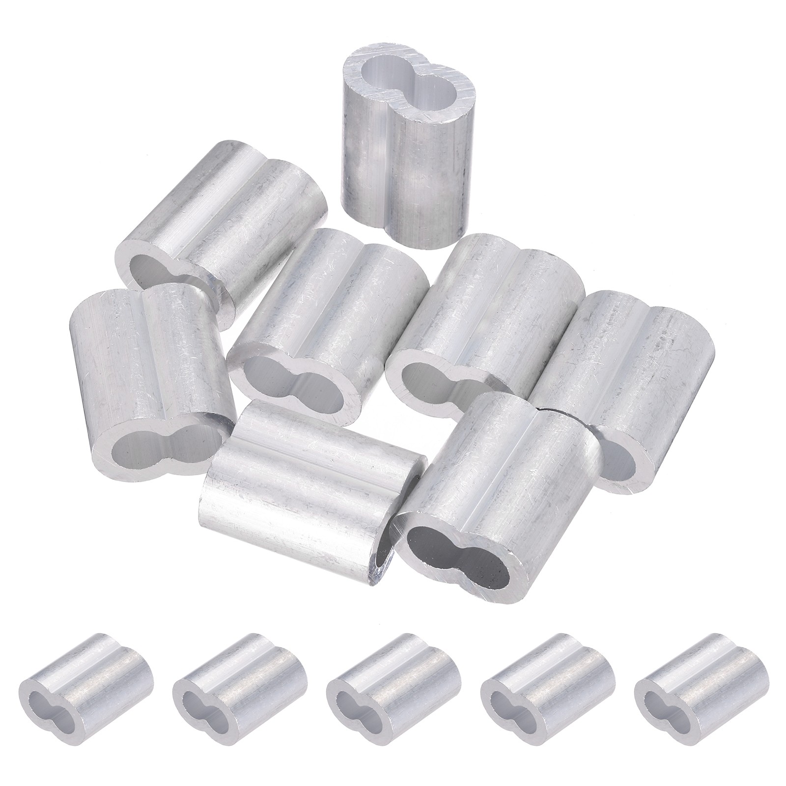8pcs 3/8"/ 10mm Aluminum Crimping Loop Sleeves for Wire Rope Silver Tone