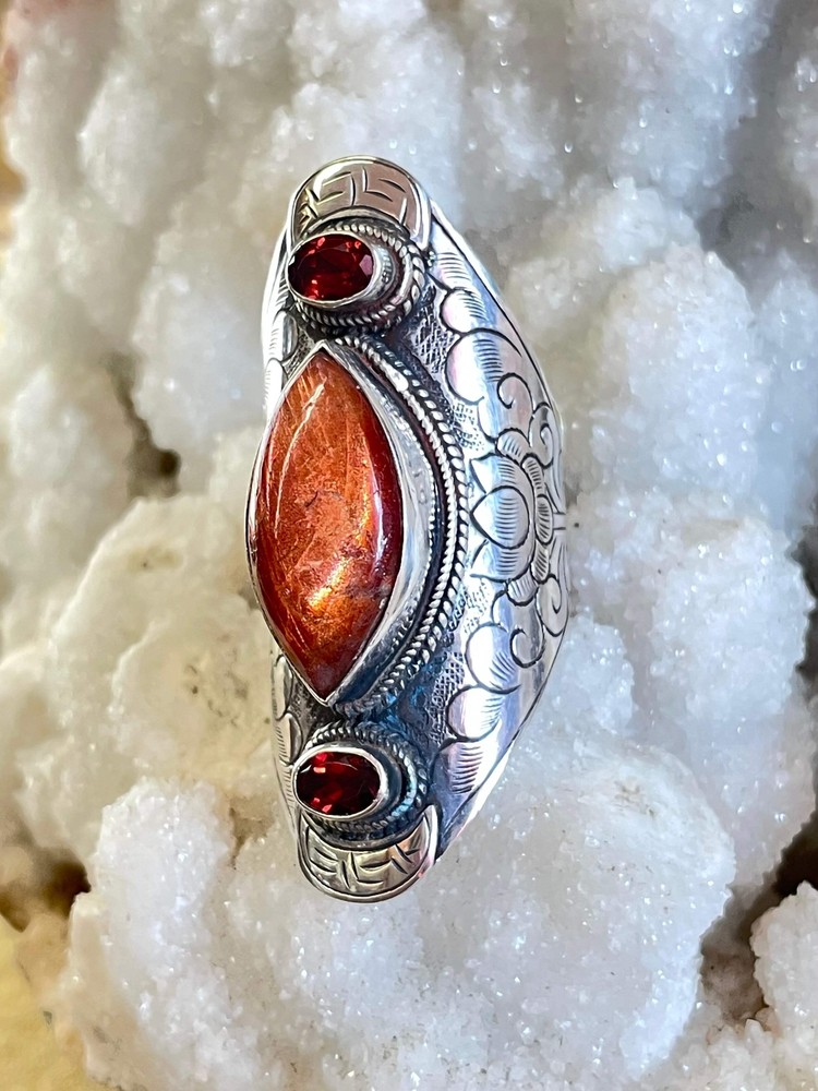 Sunstone and Garnet Ring