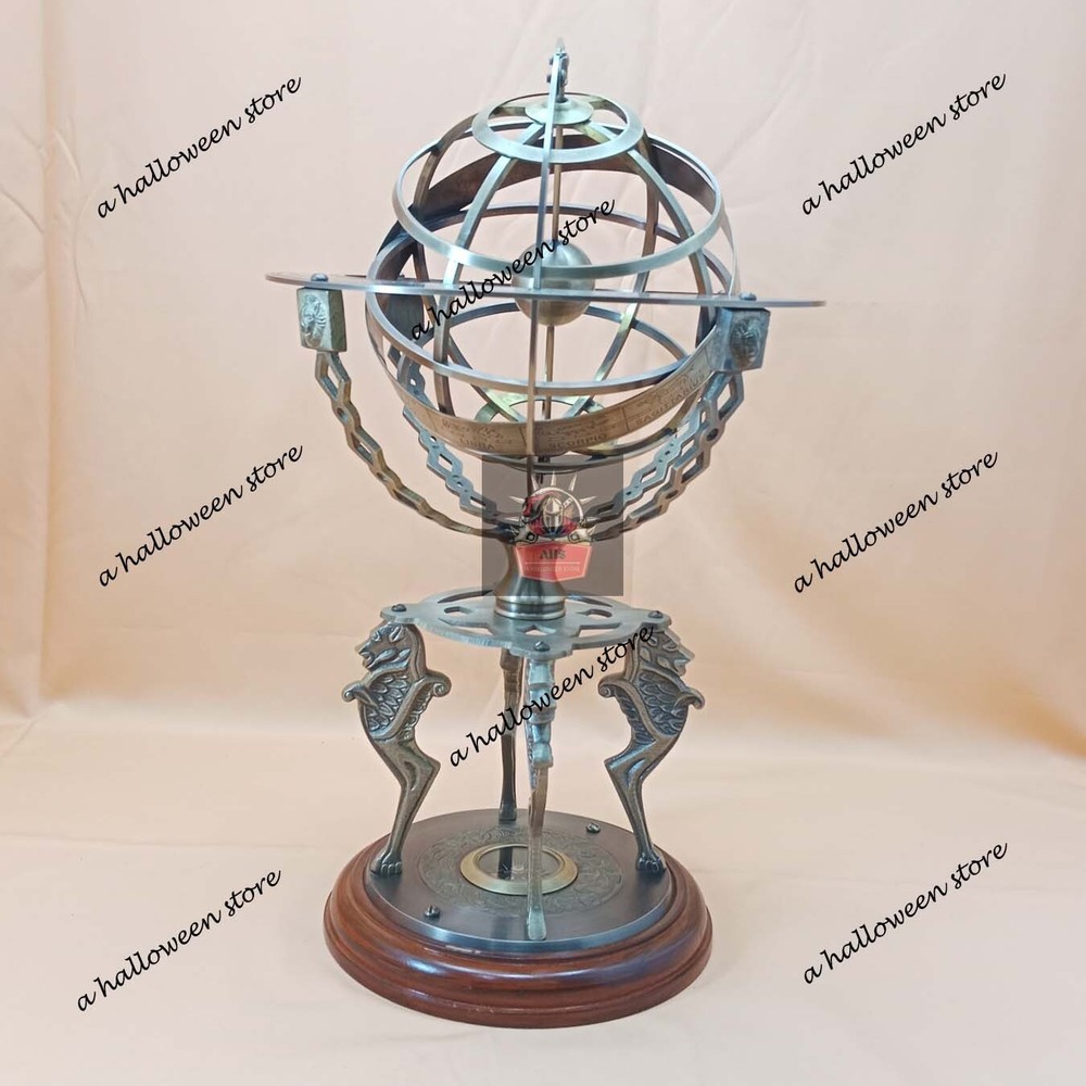 18" Solid Brass Armillary Sphere Vintage Nautical Astrolabe Globe Nautical Décor