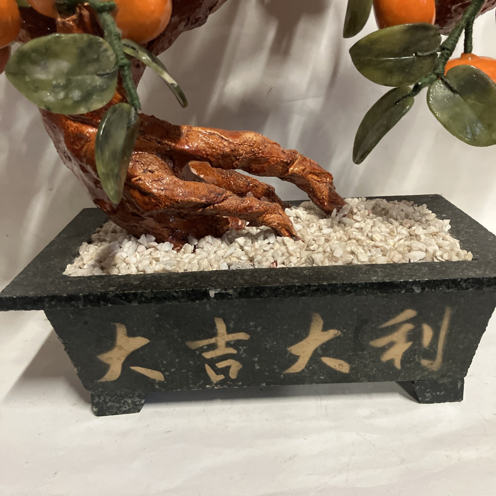 Large Mandarin Orange Jadeite Leaves Bonsai Tree Feng Shui Marble large Stone