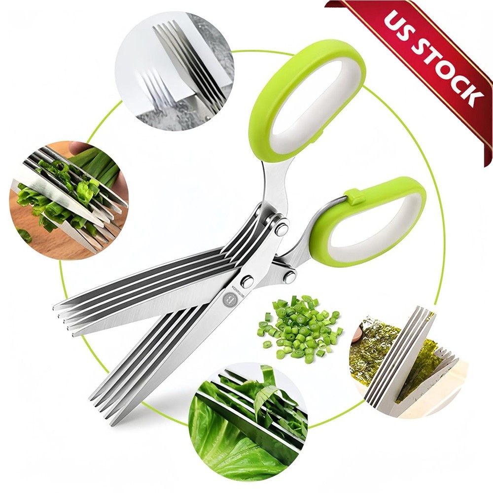 Stainless Steel 5 Blade Professional Shredding Scissors Sharp Herb Kitchen Tool