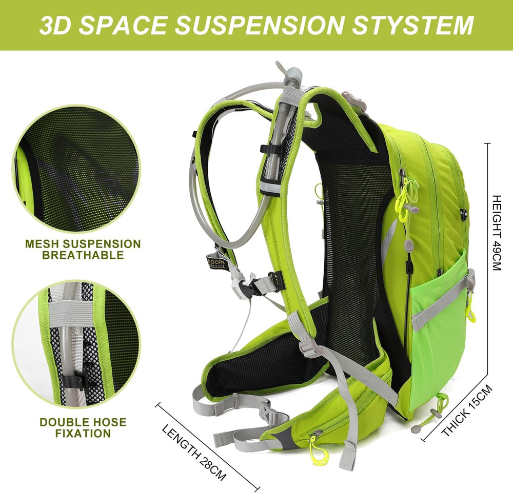 20L Waterproof Hydration Backpack with 2L Bladder and Rain Cover - Light Green