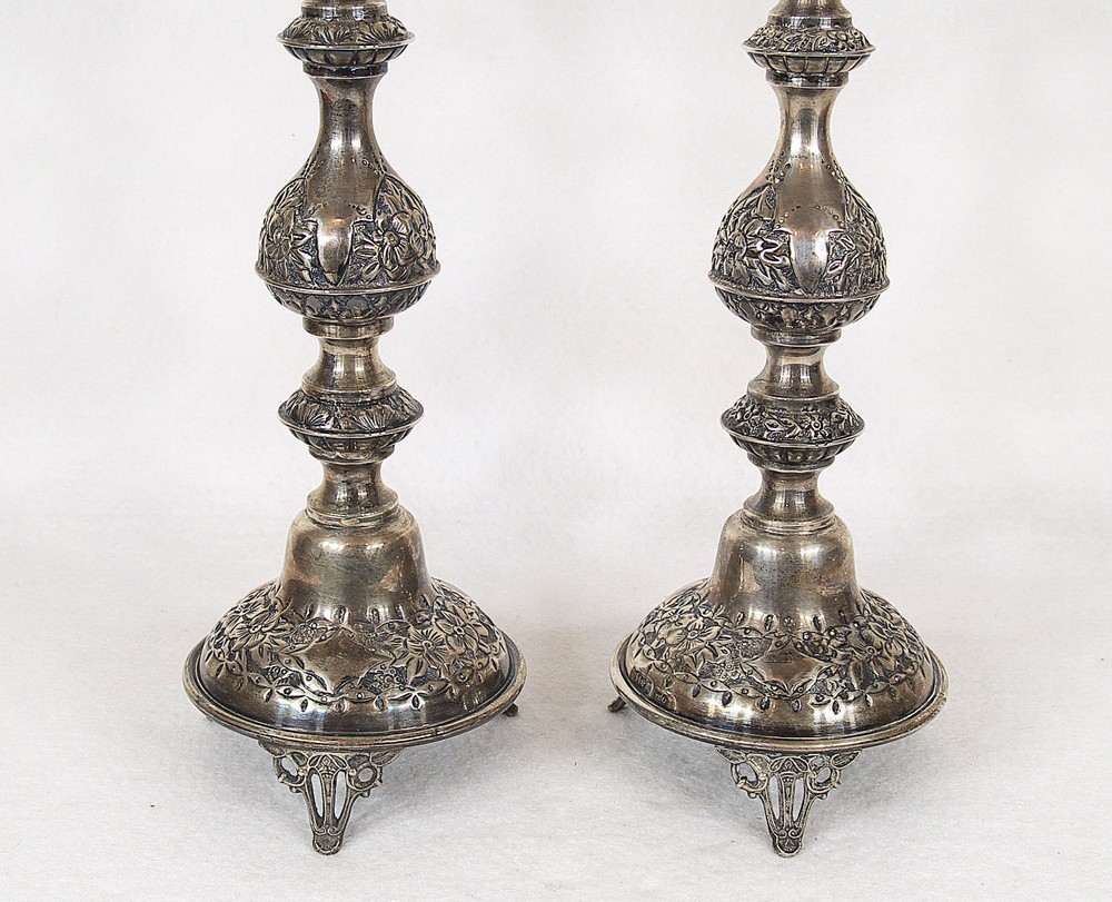 Antique Russian 84 Silver Sabbath Candlesticks