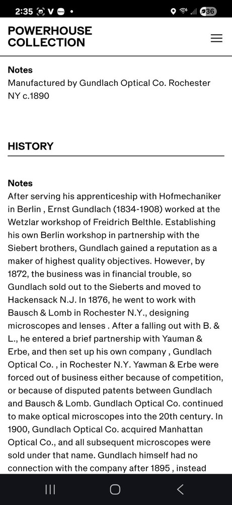 1900s 'Simplex' compound monocular microscope by Gundlach-Manhattan Optical Co