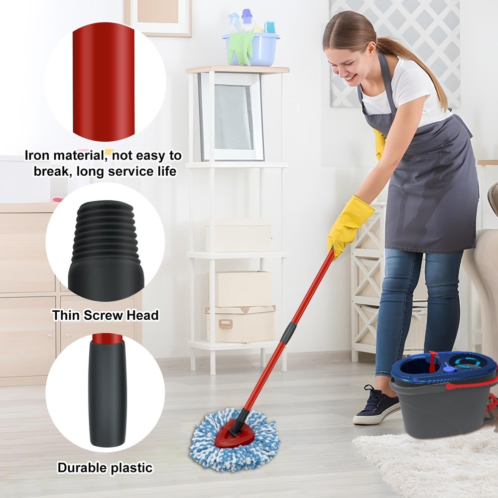 2 Pack Spin Mop Replacement Head,1 Base,4-Section Sturdy Iron Mop Handles Com...