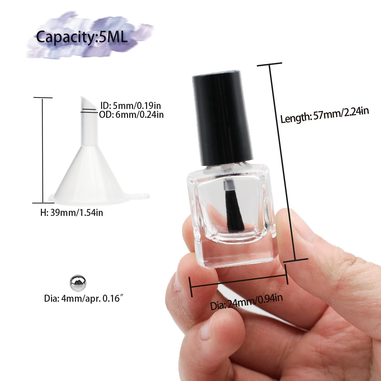 6PCS Empty Nail Polish Bottles with Funnel, Empty Fingernail Polish Bottles G...