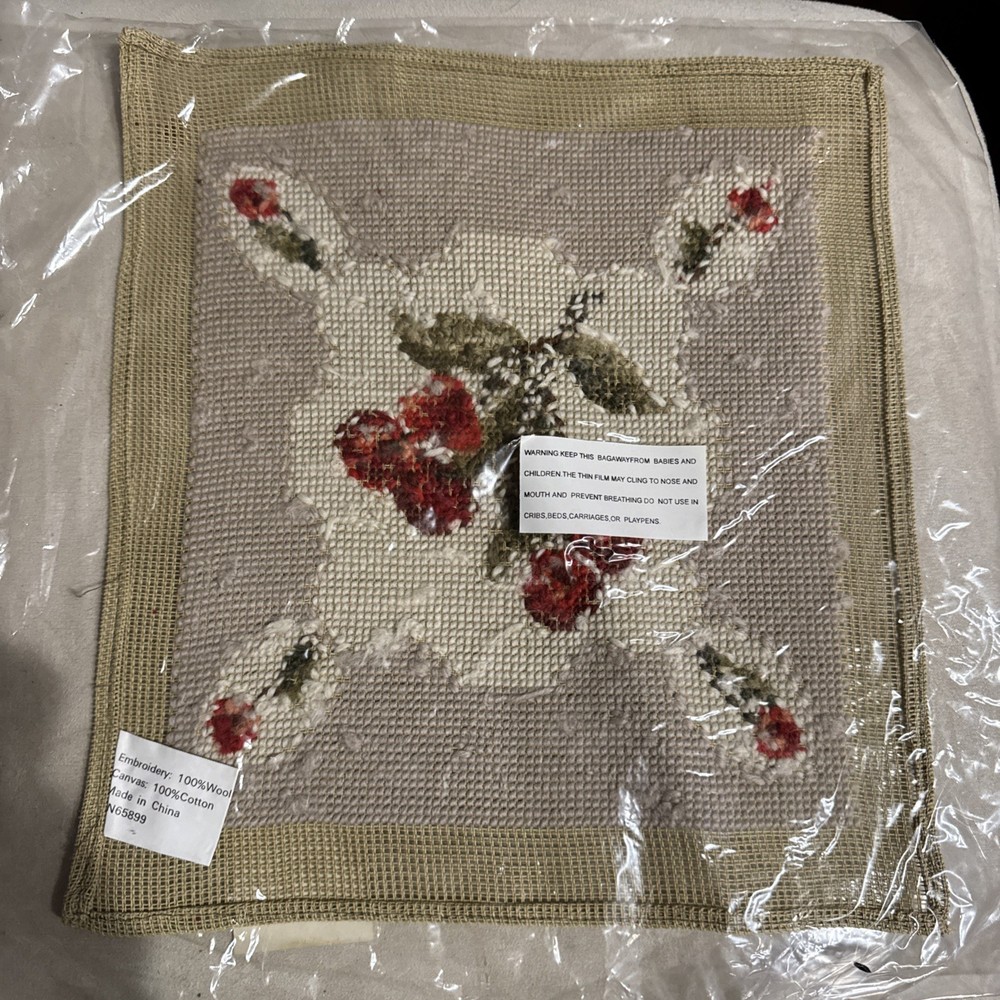 Completed Ivory Cherry Needlepoint Canvas 9" x 8.5"
