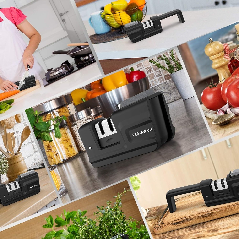 Kitchen Knife Sharpener - Vestaware Foldable 2-Stage Knife Sharpening Accessory