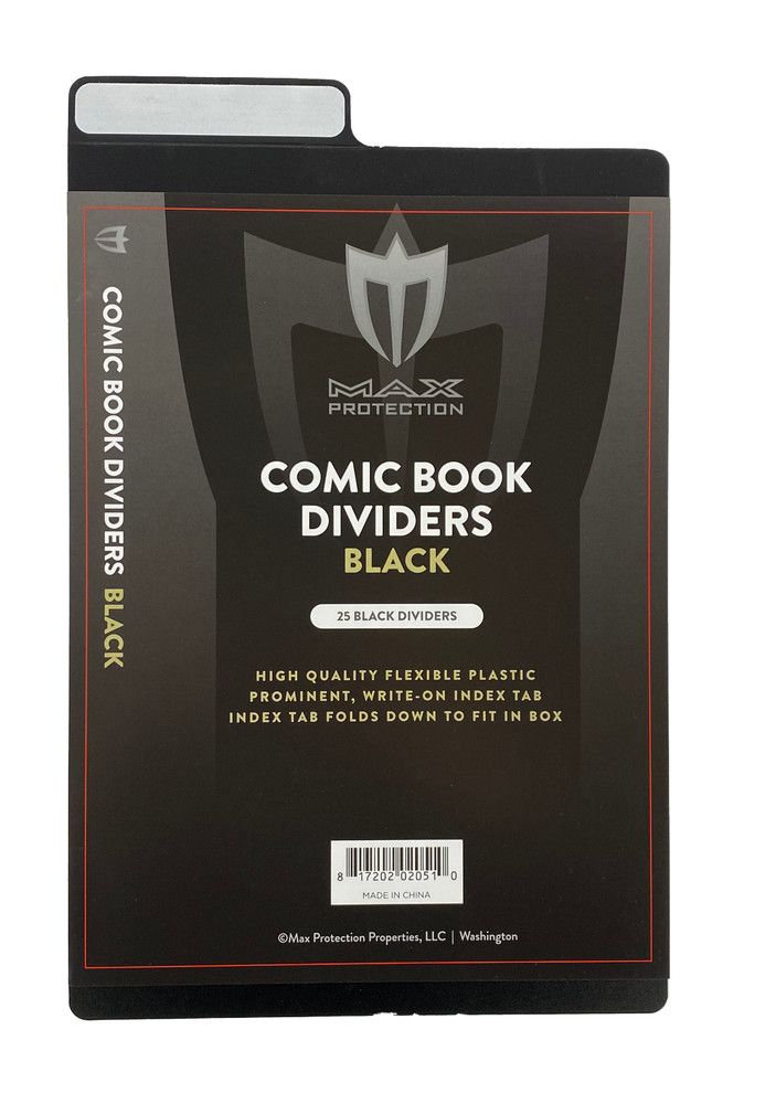 50 Max Pro Black Plastic Comic Book Dividers with Folding Write On Tab
