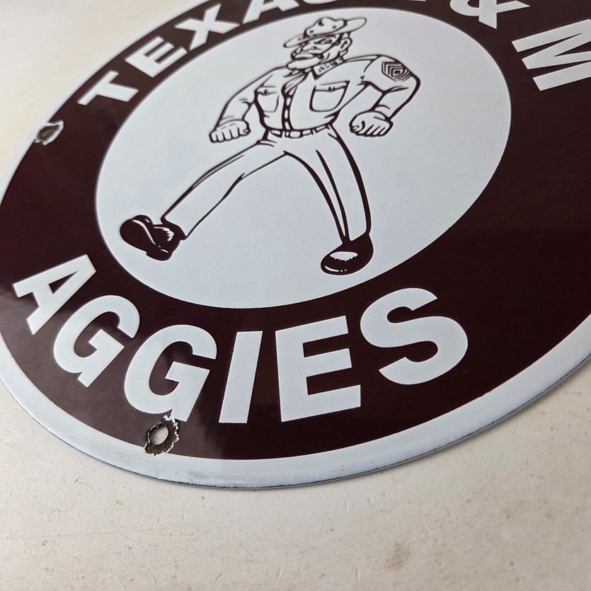 Vintage Texas A&M Sign - College Football Aggies Gas Service Pump Porcelain Sign