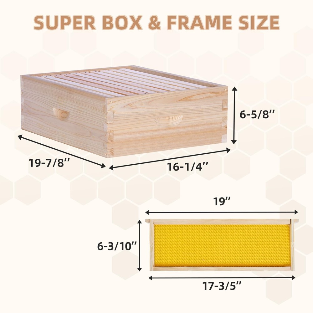 10 Frame Langstroth Beehives,Bee Keeping Starter Kit Includes 1 Deep Box & 1 ...