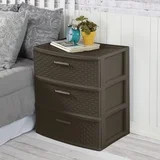3 Drawer Wide Weave Plastic Tower Brown