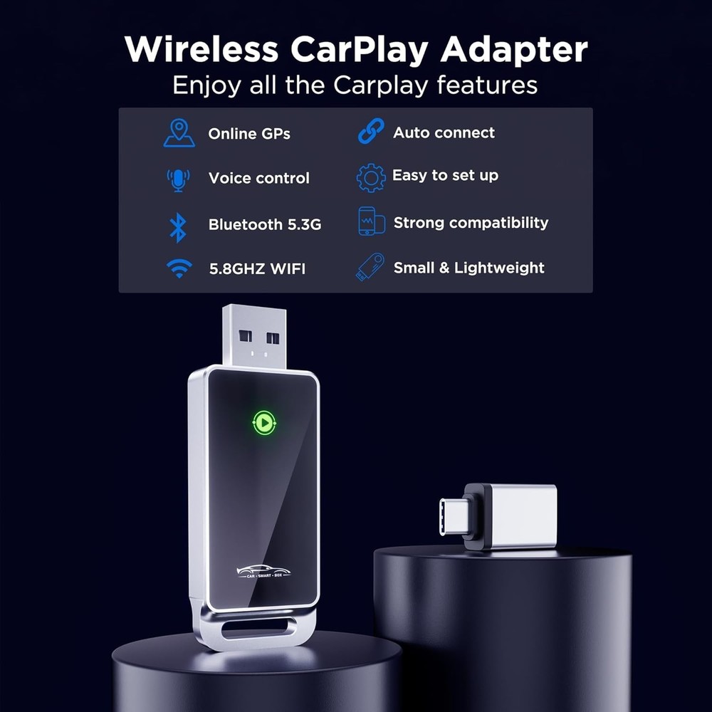 Wireless CarPlay Adapter Upgraded, Plug and Play, No Latency, Bluetooth & Wifi.