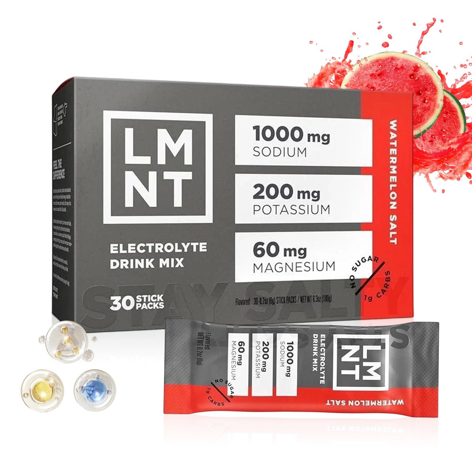 LMNT Zero Sugar Electrolytes - Watermelon Salt | Drink Mix | 30-Count