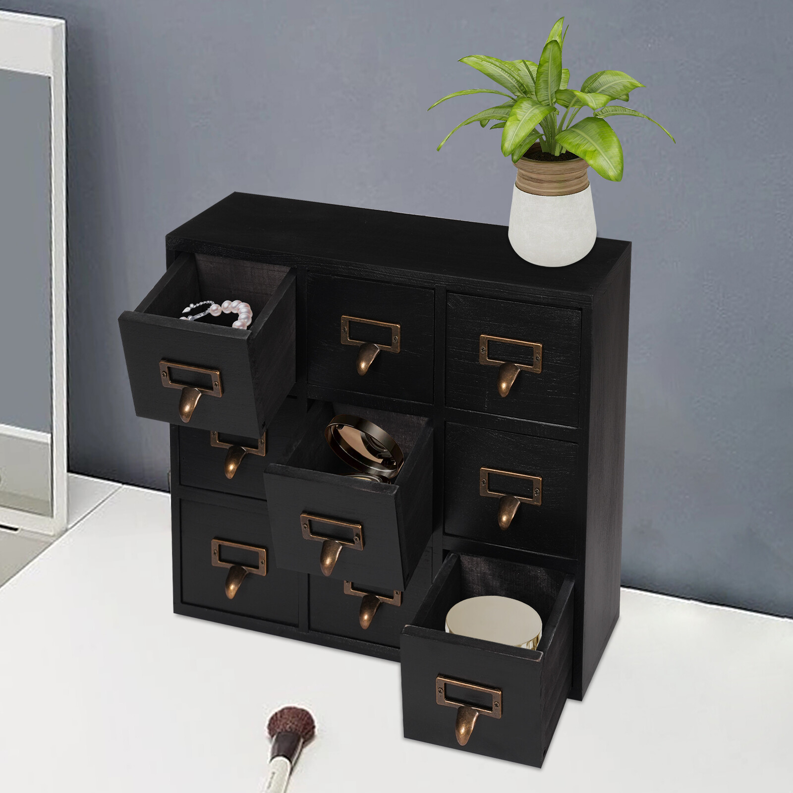 Apothecary Chest Cabinet, Wooden Medicine Drawer Organizer Box With 9 Drawer