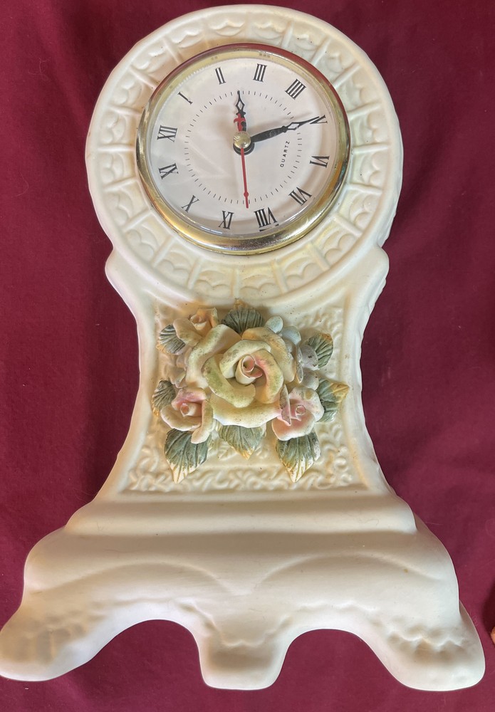 Vintage Solid Porcelain Mantel Clock Capodimonte Roses Beautiful!
