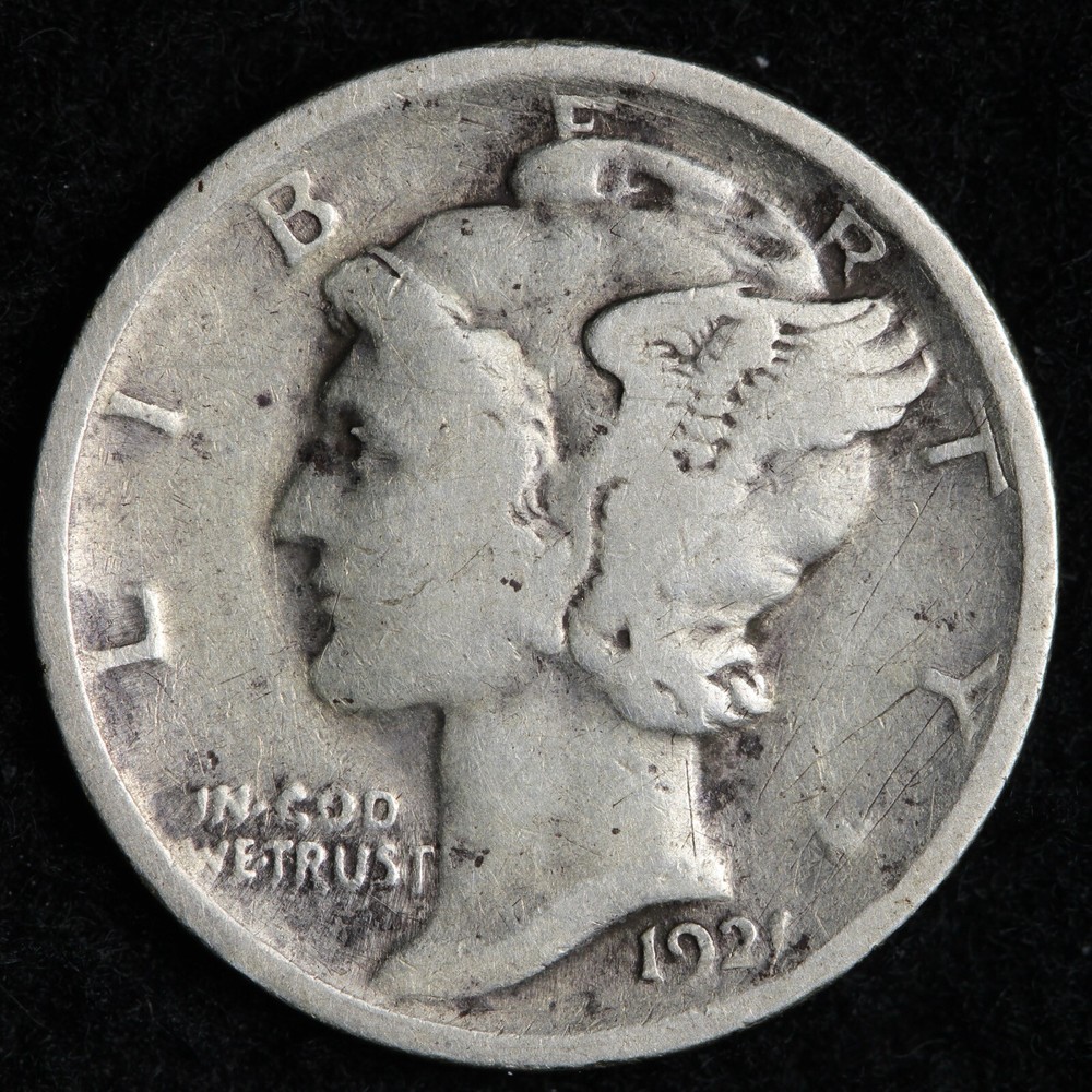 1921 Mercury Silver Dime FINE E205 T
