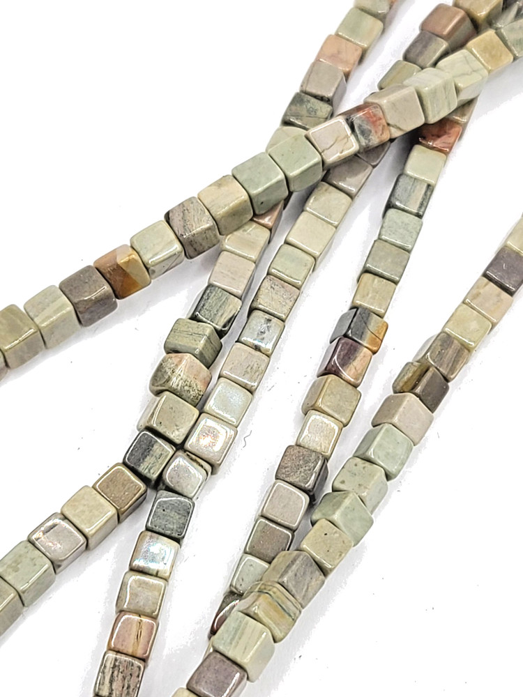 4x4 Silver Lead Jasper Cube Five 8" Strands Loose Beads