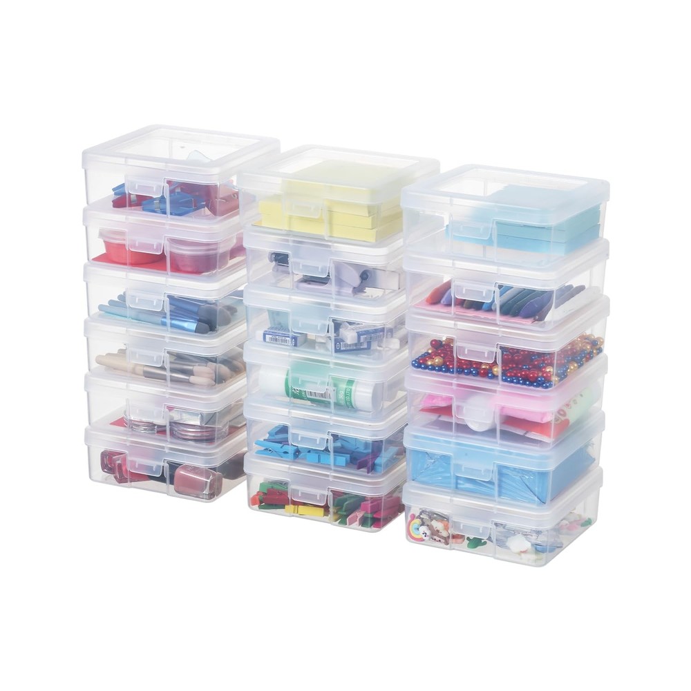 novelinks Stackable Plastic Clear Storage Box Small, 18 Pack Small -Clear