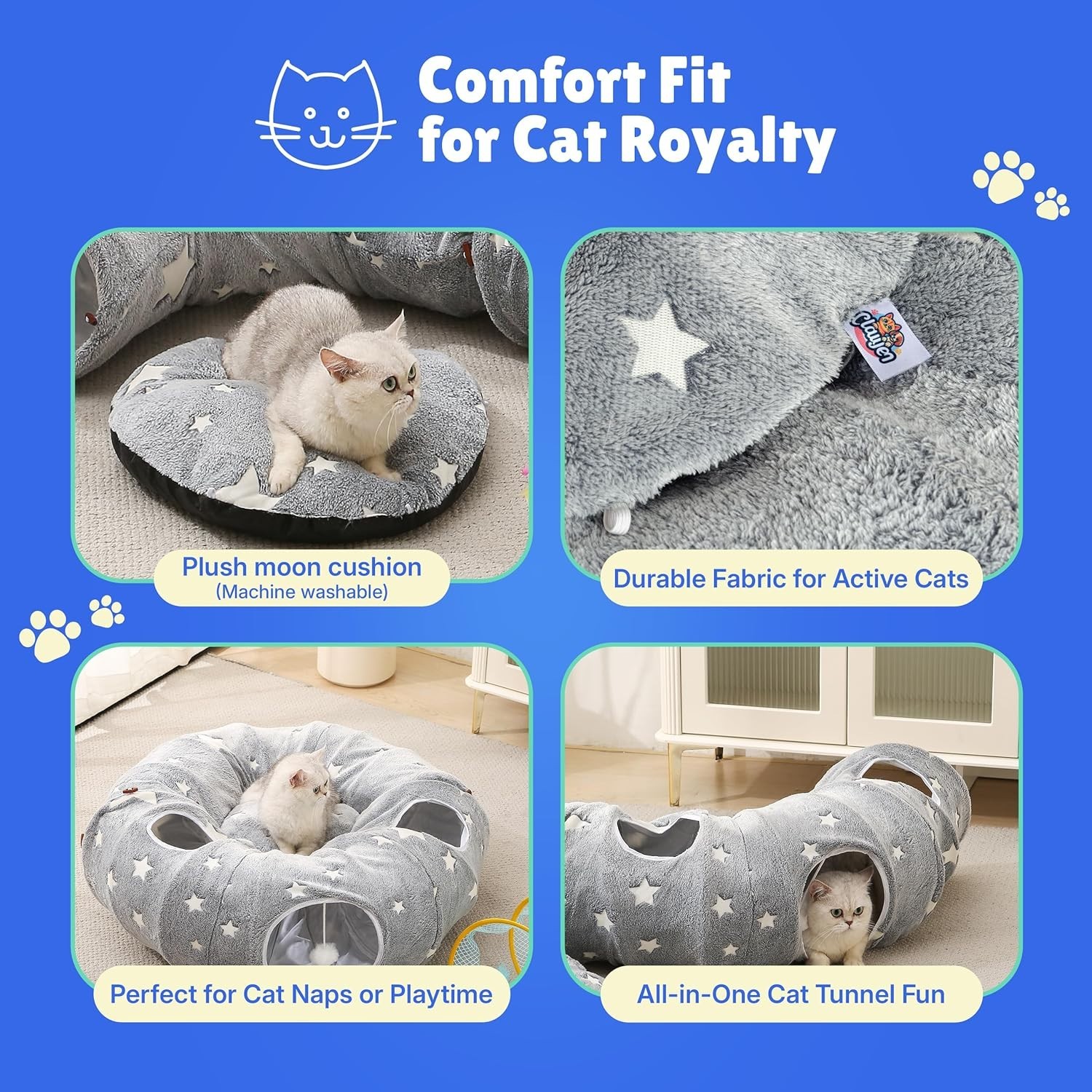 NEW Cat Tunnel Bed Indoor Cats - Plush Interactive Donut Tunnel w/ Dual Peekaboo