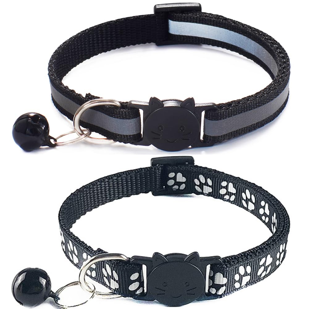 2 Pack Reflective Cat Collar Breakaway with Bells, Girl Boy Cat Collar Adjustabl